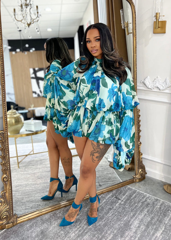 Luxury girl print romper(blue)