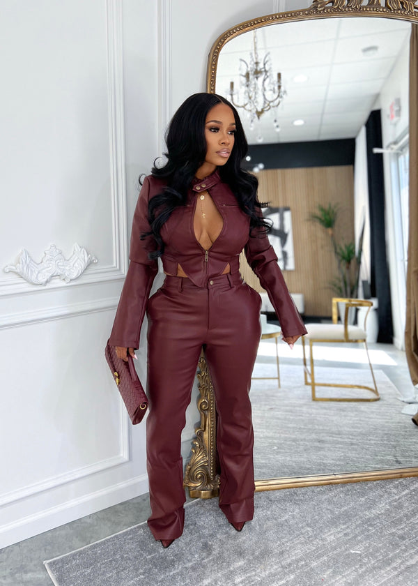 Stop playing pants set(burgundy)