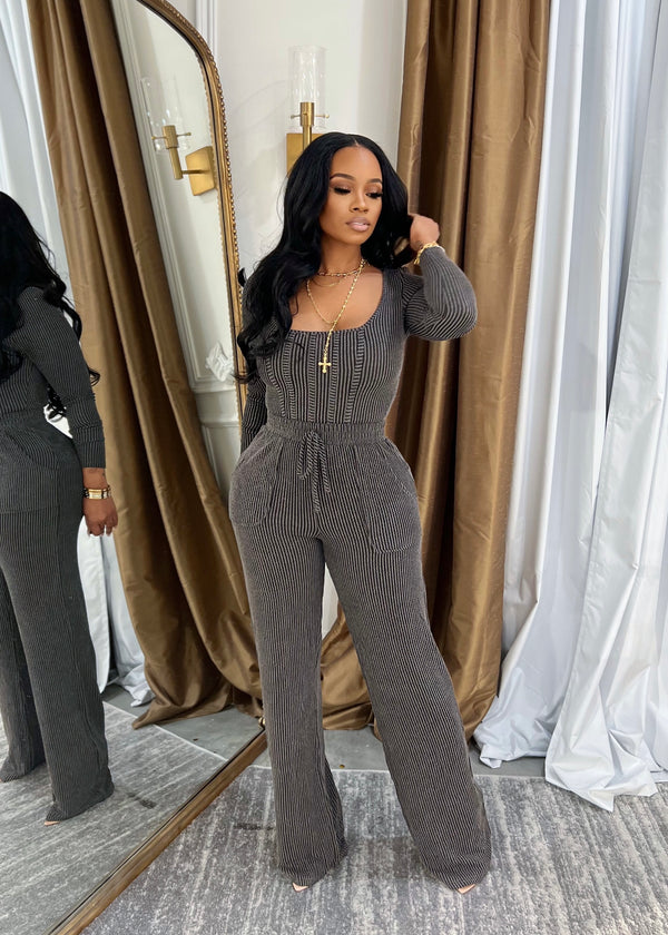 Ribbed pants set(charcoal)