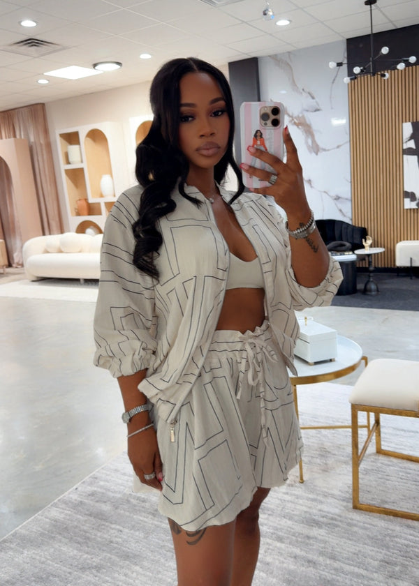 Shore thing short set(black/ivory)