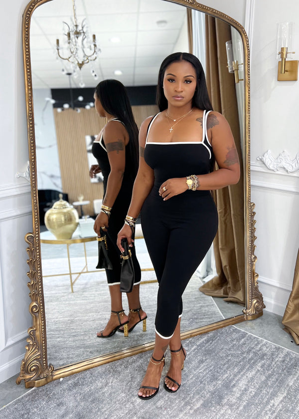 Ahead of the game capri jumpsuit(black)