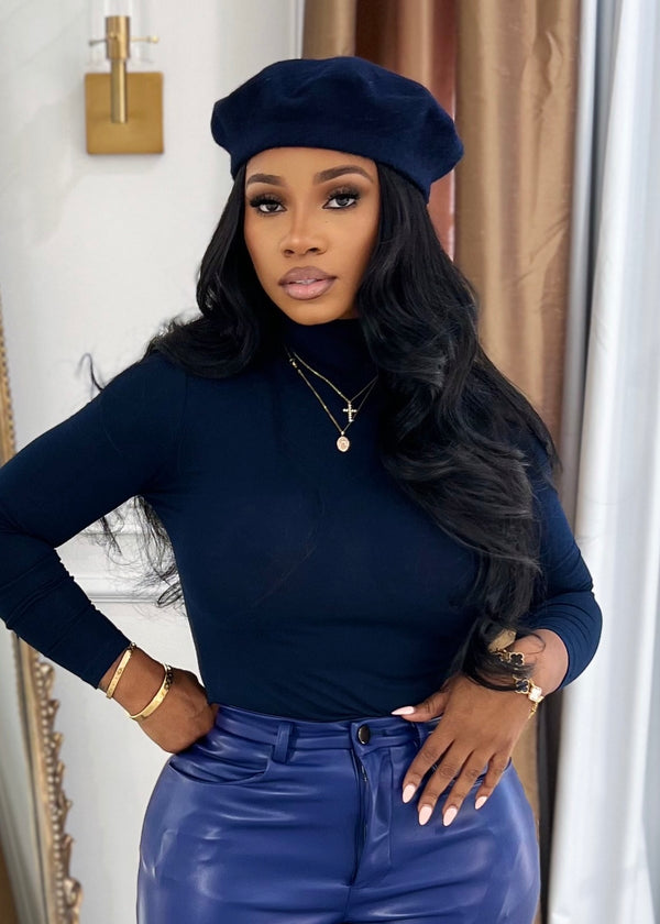 Navy turtleneck top