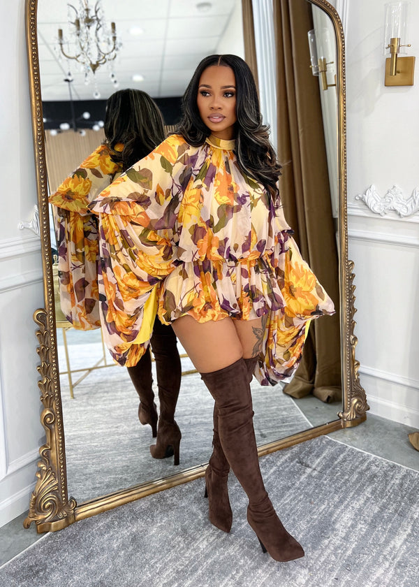 Luxury girl print romper(yellow)